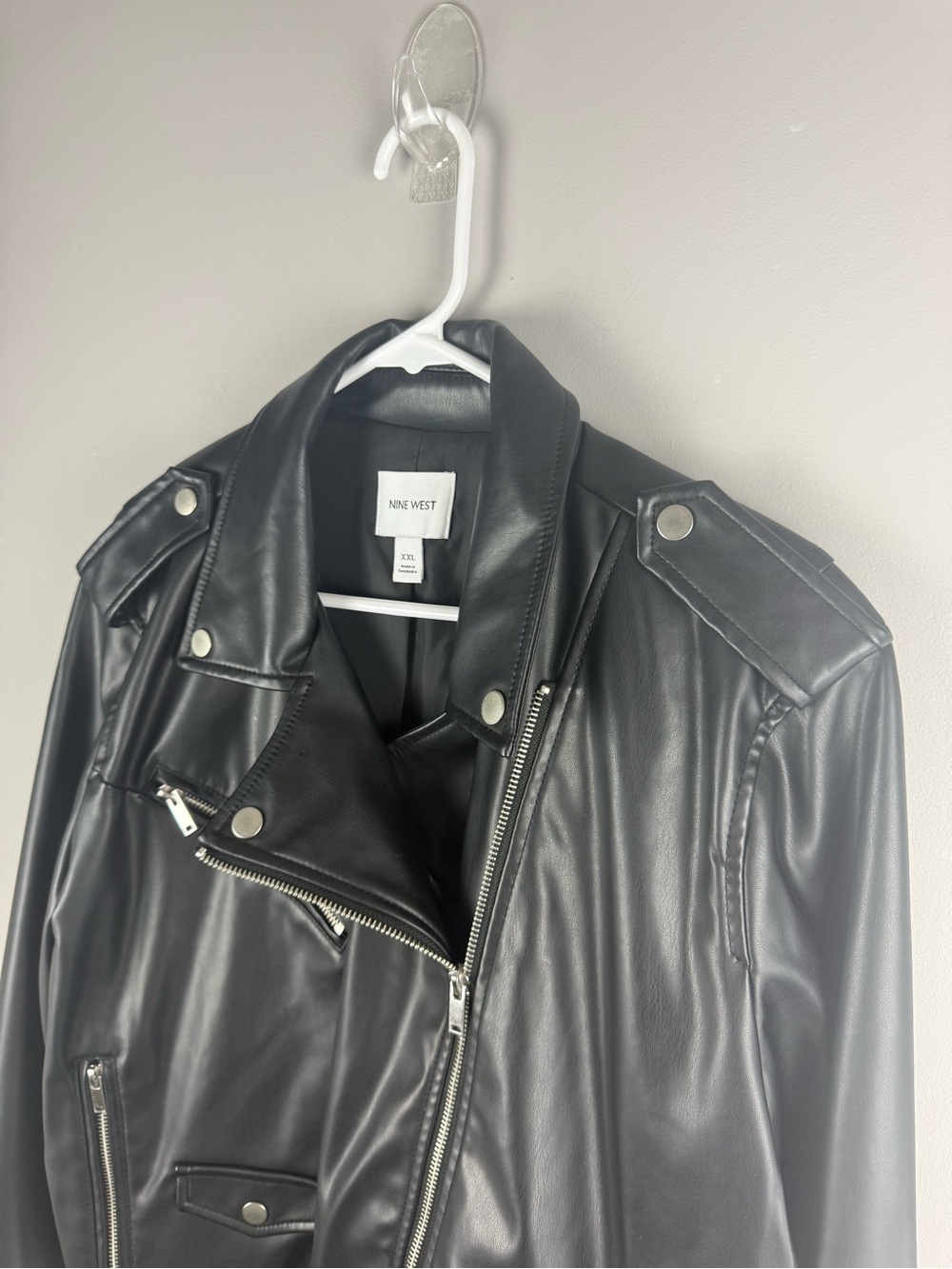 Nine West Women’s Black Faux Leather Moto Biker Jacket Full Zip SZ XXL Cropped